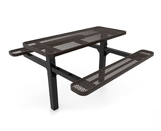 Double pedestal picnic table with two support columns providing enhanced stability for high-traffic outdoor spaces